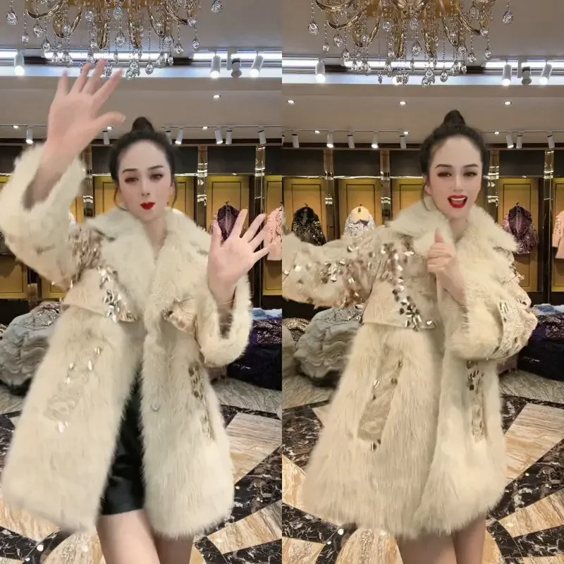 Women Faux Fur Coat Jacket Female  Hairy Warm Imitation Ladies  Fleece Faux Fur Coat Print Outerwear G152