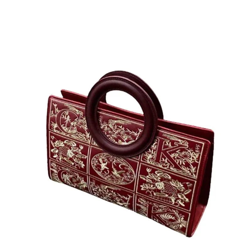 JIAERDI Retro Red Embroidery Tote Bag Women Leather Large Capacity Shoulder Bag Ladies Elegant Premium Luxury Design Handbag New