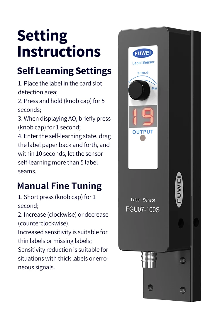 FUWEI FGU07-100S Digital Display Manual Adjustment Automatic Labeling Machine Transparent Label Sensor Knob adjustment 10-30VDC – Detail 6