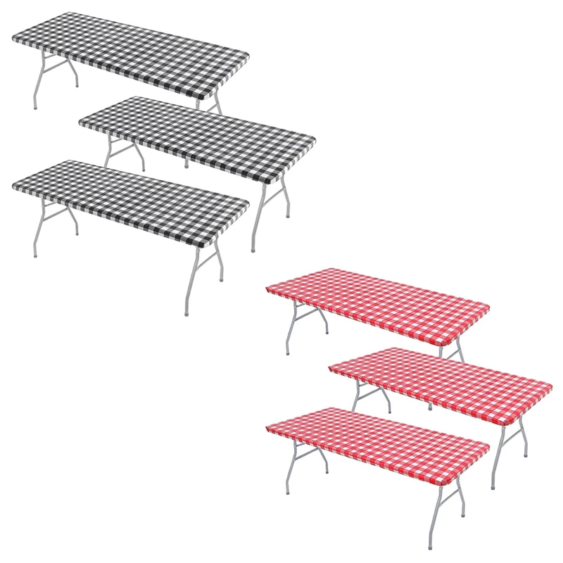 

3 Pcs Fitted Tablecloth For Table,Stretch Waterproof Elastic Vinyl Picnic Table Cover With Flannel Backed Lining