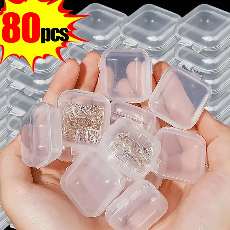 

80/1pcs Mini Square Storage Boxes Transparent Organizer Box Earrings Ring Container Holder Jewelry Packaging Organizer with Lids