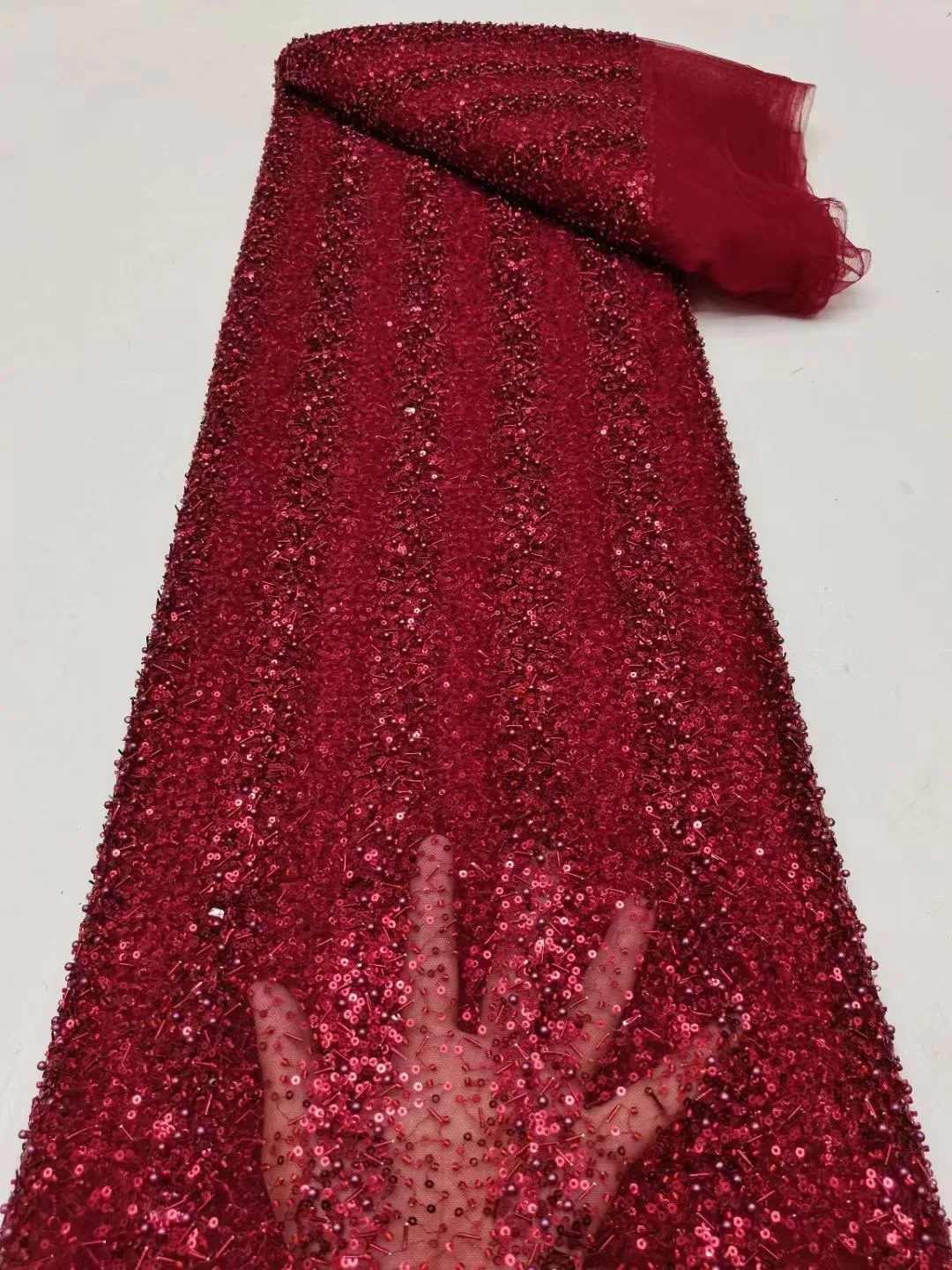 

2024 кружевная ткань из бисера, роскошные свадебные бусины, кружево, высококачественное Африканское кружево для свадебного платья, Прошитые Французские тюлевые сетчатые ткани с блестками