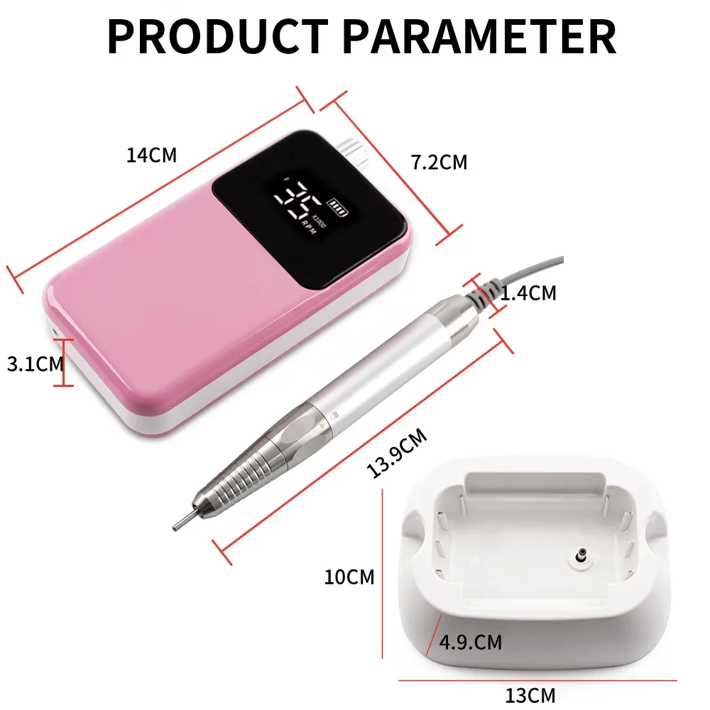 Professional Electric Nail Drill Machine 35000RPM Portable Nail File Rechargeable Nail Sander for Gel Nails Polishing Salon Tool 4