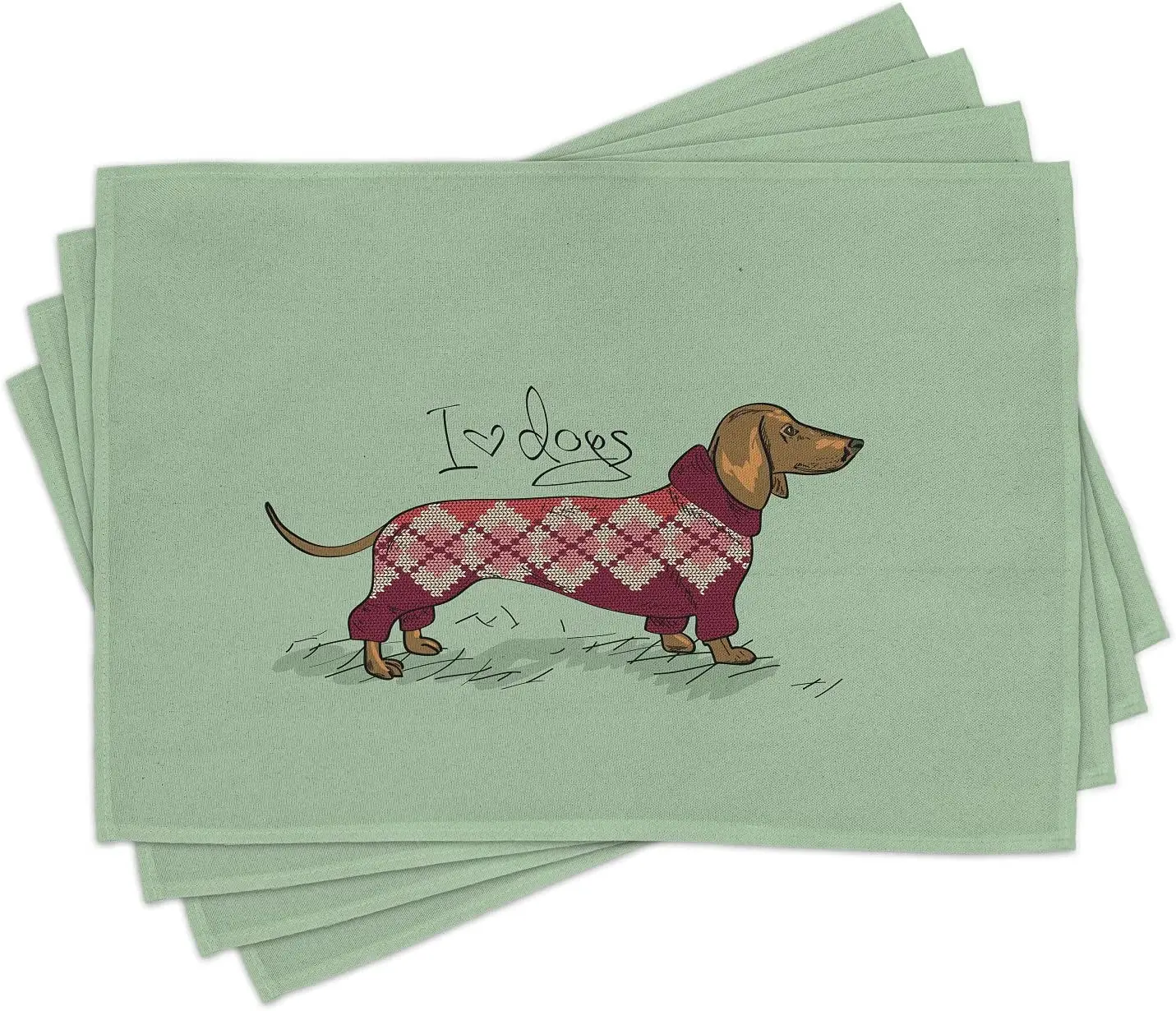 

Ambesonne Dachshund Place Mats Set of 4, Dog in Knitted Sweater Design Detailed Colorful Cartoon Style Animal Pattern