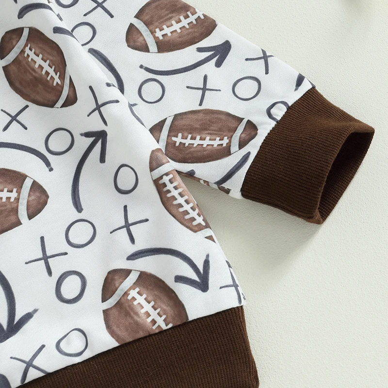 -06-12 Lioraitiin 0-3Years Toddler Baby 2Pcs Fall Outfit Football Print Long Sleeve Tops and Elastic Long Pants Set
