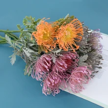 

Artificial Flowers High Quality Tufted 2 Fork Pincushion Simulation Flower With Fake Leaf Flores Wedding Party Living Room Decor