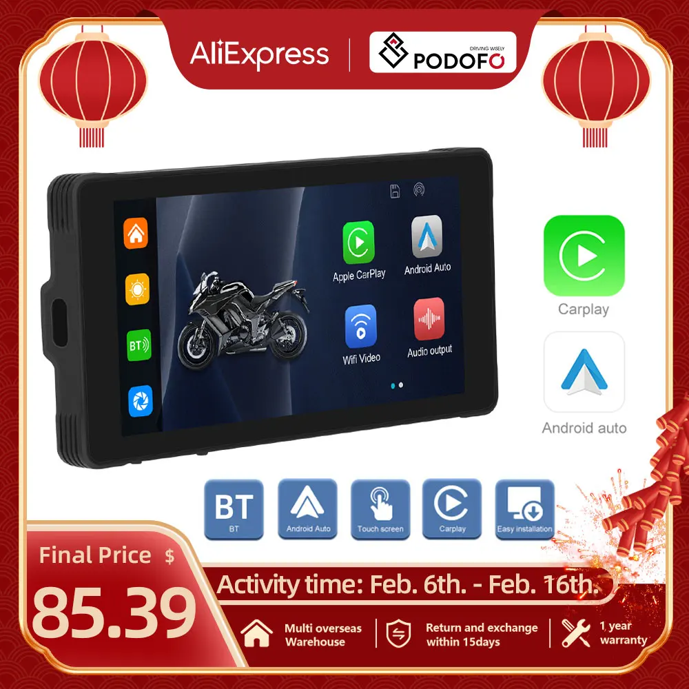 Podofo 5.5 ''Moto Monitor Dvr Moto Navigatore Portatile Wireless Carplay Android Auto Drive Recorder Wifi Impermeabile