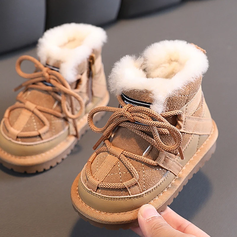 Brand Kids Snow Boots 2023 Winter Toddler Boys Warm Shoes Girls Fashion Genuine Leather Ankle Boots Children Plush  Flats new arrival children short ankle boots for kids girls fashion shoes lovely cartoon toddlers spring flats booties