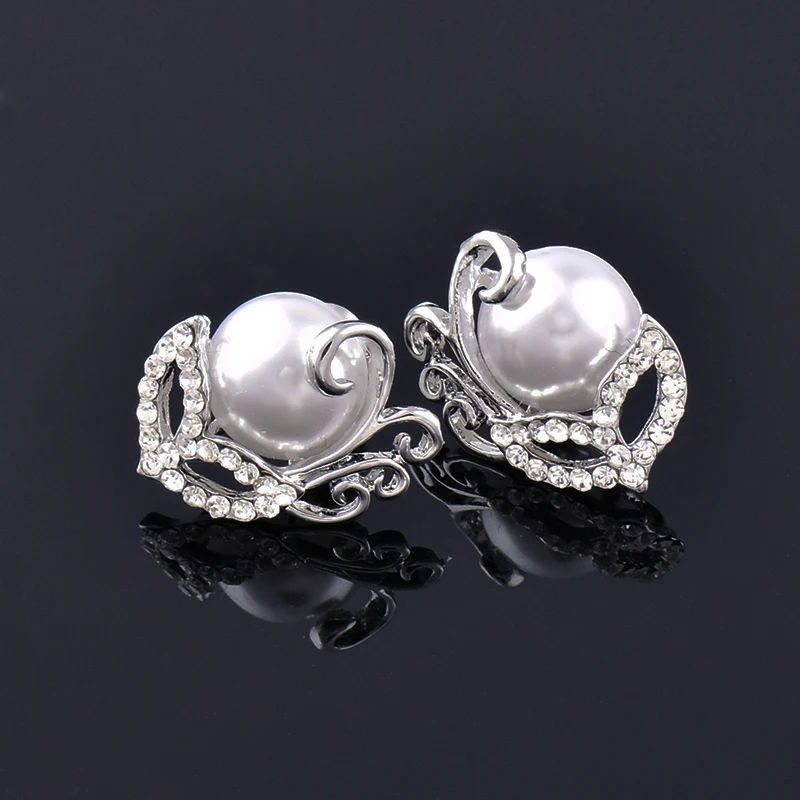 SINLEERY Cute Imitated Pearl Stud Earrings Silver Color Bride Wedding Jewelry ES400