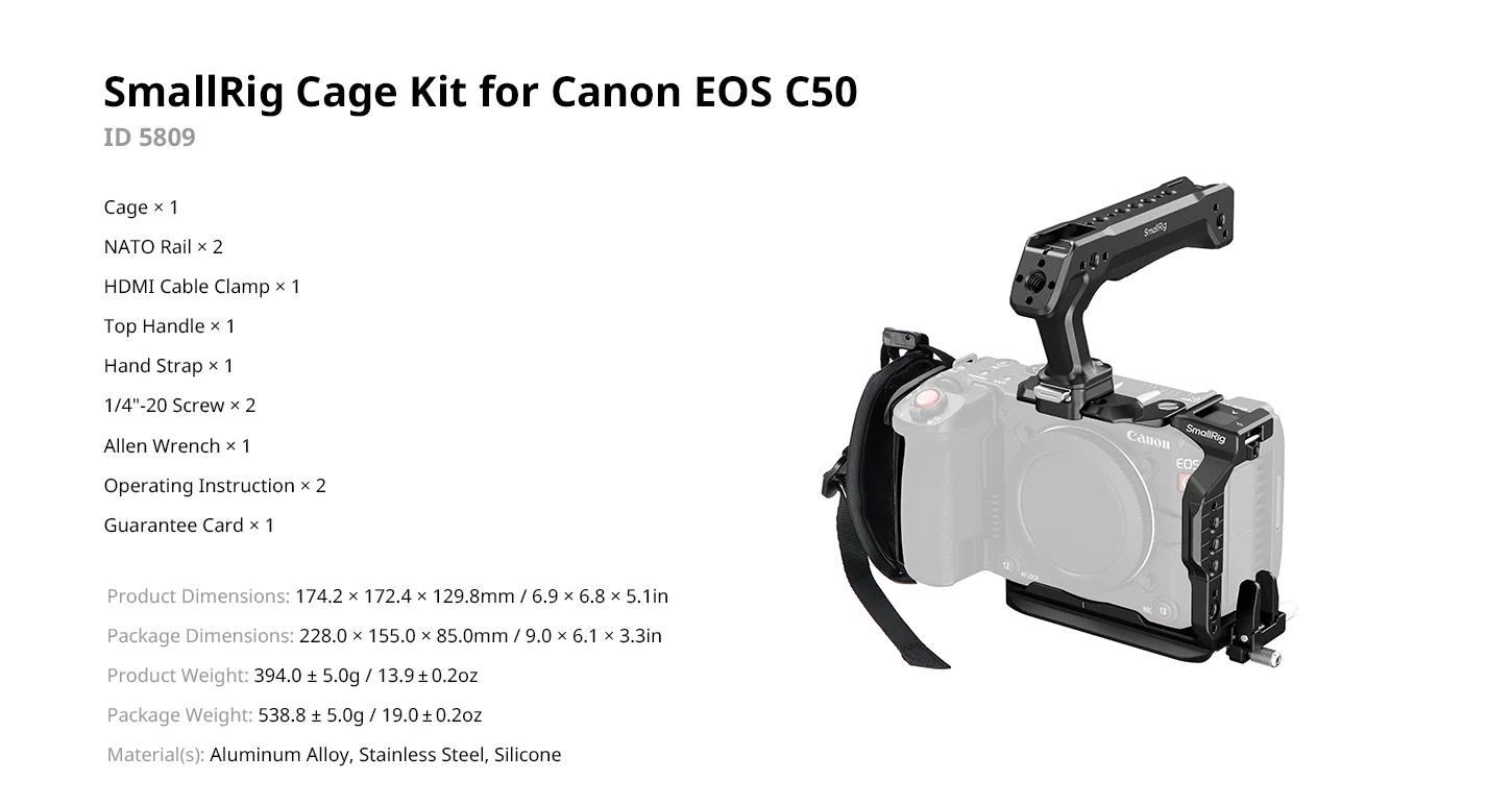 C50 Camera Cage for Canon EOS C50 w NATO Rail Cable Clamp Modular Compatibility