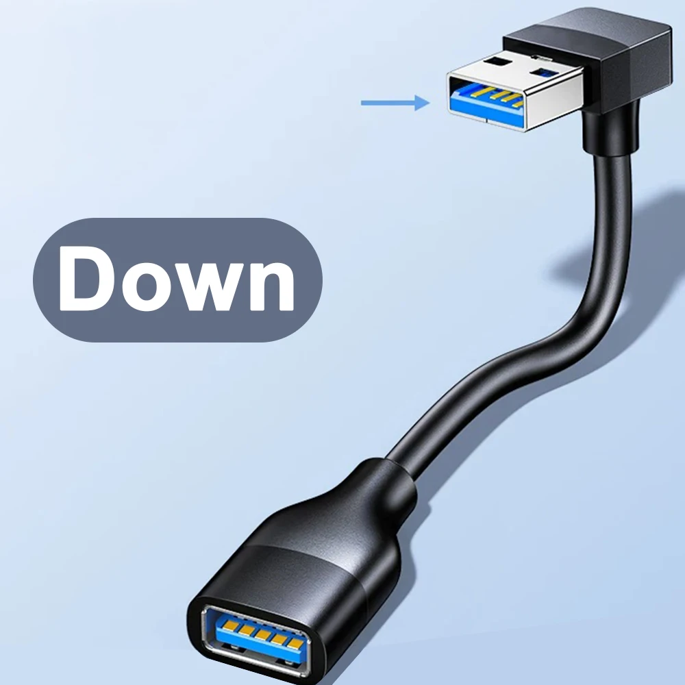 Right-Angle USB 3.0 Extension Cable - A Male to A Female Adapter