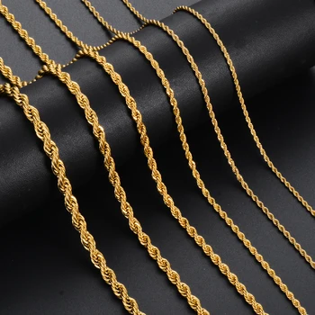 1 piece Gold Color Width 2mm/2.5mm/3mm/4mm/5mm/6mm Rope Chain Necklace/Bracelet For Men Women Stainless Steel Chain Necklace 1