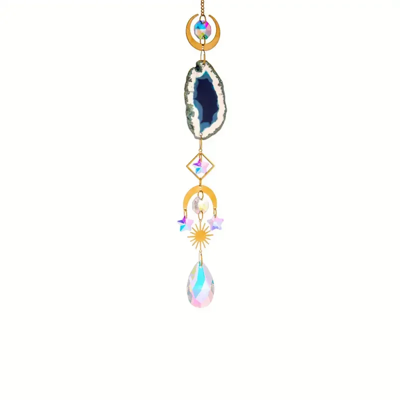 1pc crystal suncatcher window hanging sun catcher with prism and agate slices for home garden wedding decoration