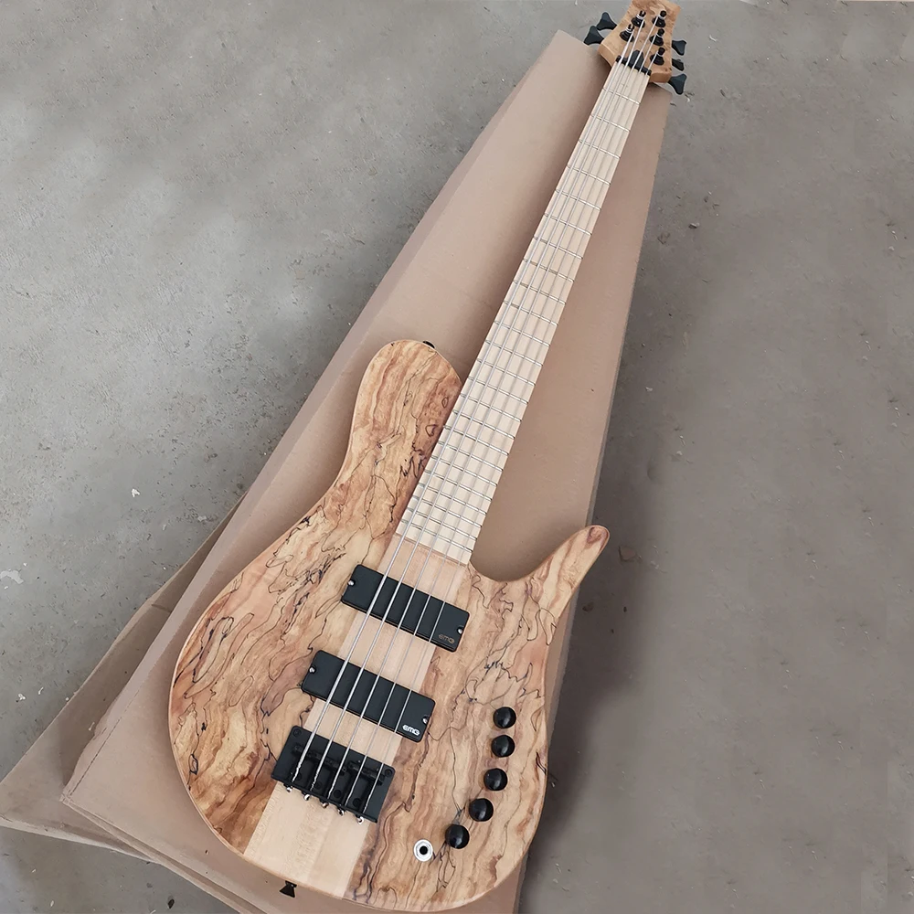 

5 Strings Neck Thru Body Electric Bass Guitar with Active Circuit Spalted Maple Veneer Customizable