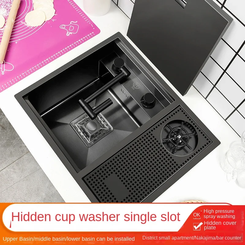 Kitchen Accessories Kitchen Sink 55CMX45CM Kitchen Sink Nano 304 Stainless Steel Vegetable Wash Basin Single Sink Wash Basin Adjustable Folding Faucet