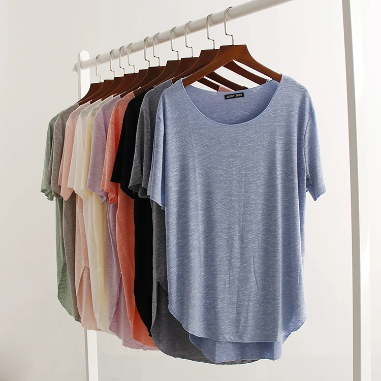 Loose ort Sve Women's T-irt Summer plus Size Slimming f Sve Color Cotton Modal Front ort Ba Long Design
