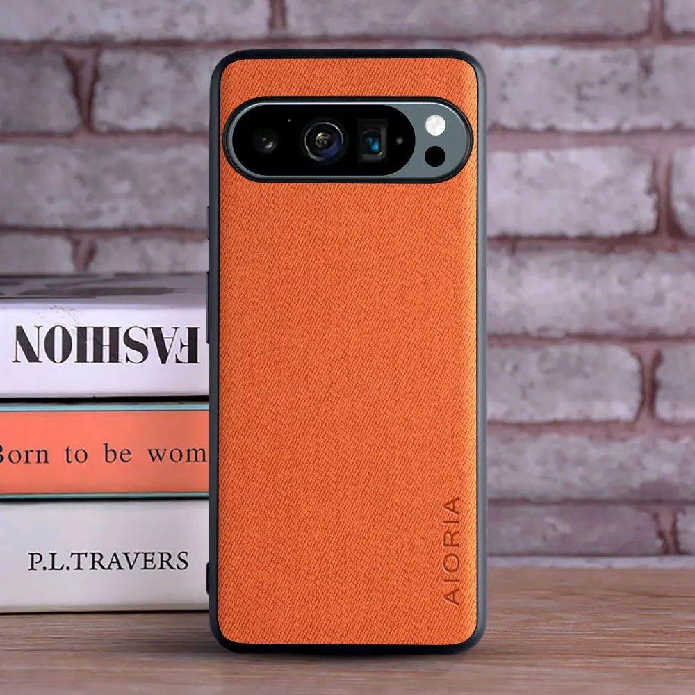 Luxury Leather Textile Phone Case for Google Pixel 9 Series - Soft & Hard Hybrid Cover