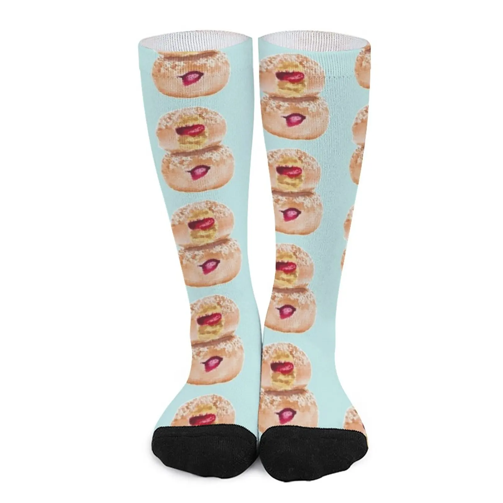 Jelly donut watercolour illustration (blue colour background) Socks compression stockings for Women black socks hockey let s play badminton sweet illustration in blue