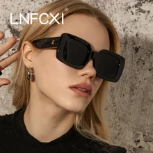 

LNFCXI Vintage Brand Designer Square Sunglasses Woman Vintage Black Mirror Sun Glasses for Fashion Big Frame Cool Female Oculos