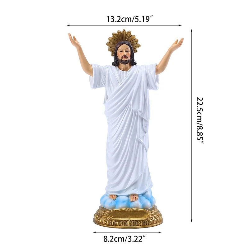 8.86 Inch Tall Jesus Statue Sacred Rebirth Figure Resin Sculpture Christian Religious Gift Easter Home Chapel Decoration