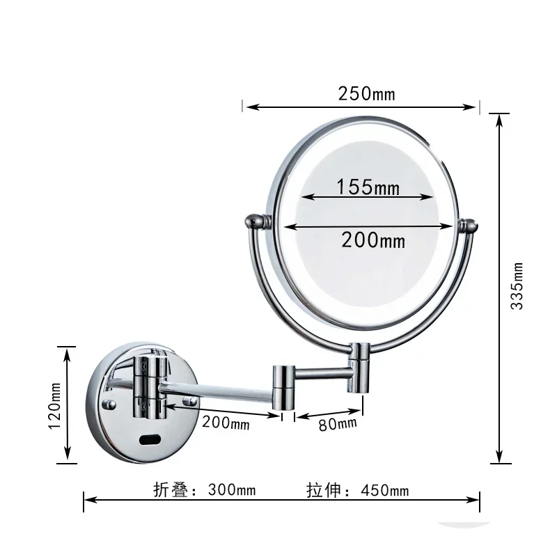 Induction bathroom makeup mirror black/brushed gold brass wall mounted extension folding double-sided LED light mirror bathroom 4