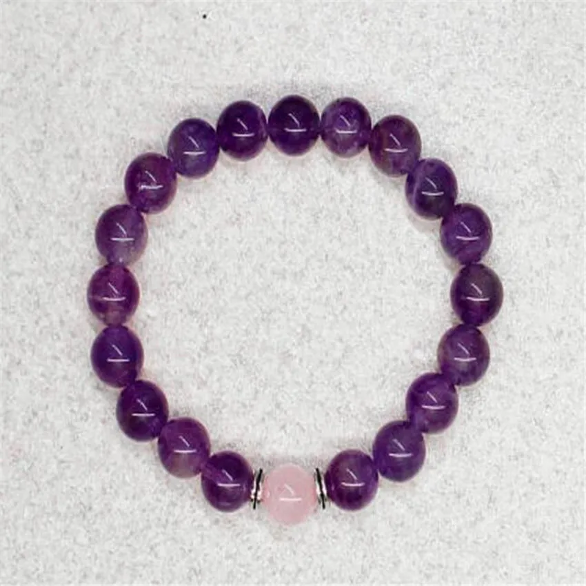 

8mm Pink Agate Amethyst bracelet Artisan Stackable Children Jewelry Lovers Cuff Bangle Wrap Casual Trendy Classic Handmade Gift