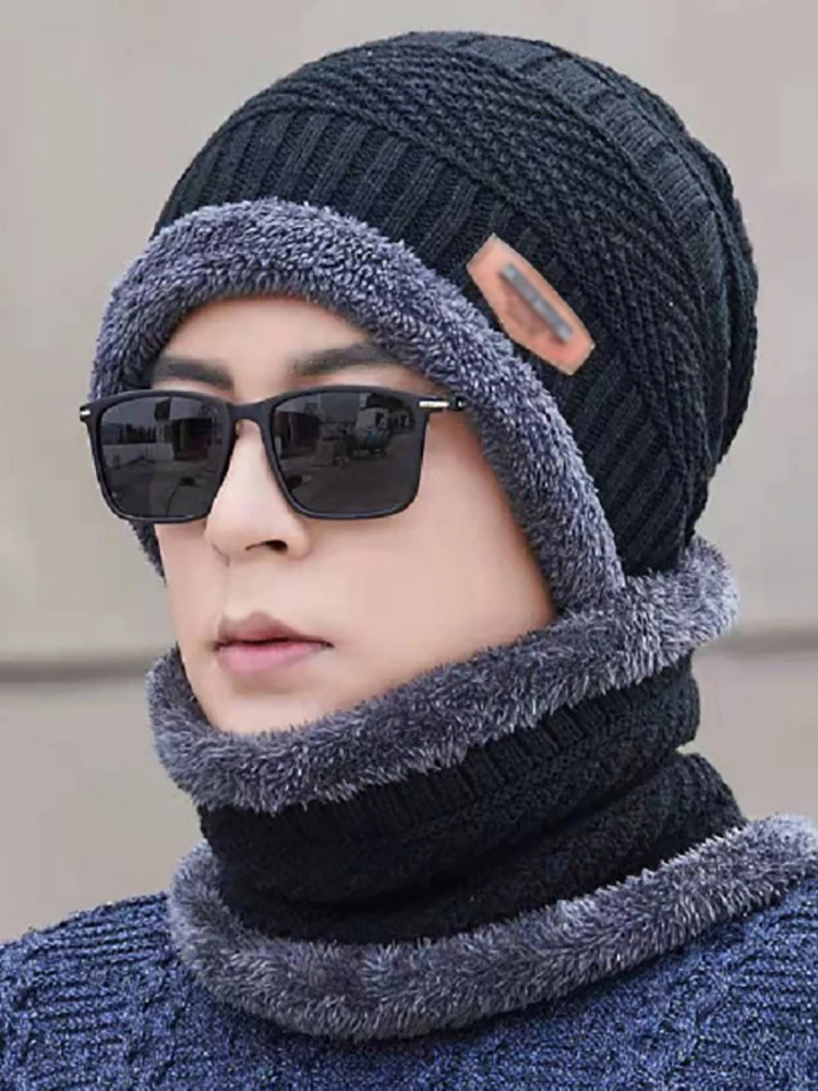 (Sommer6) 1 Pc Stricken Fleece Schal Winter Hut Weiche Männer Und Frauen Beanie Warme Mütze Verdickung Plus Samt Lose Winter Hut mit Schal – Detail 8
