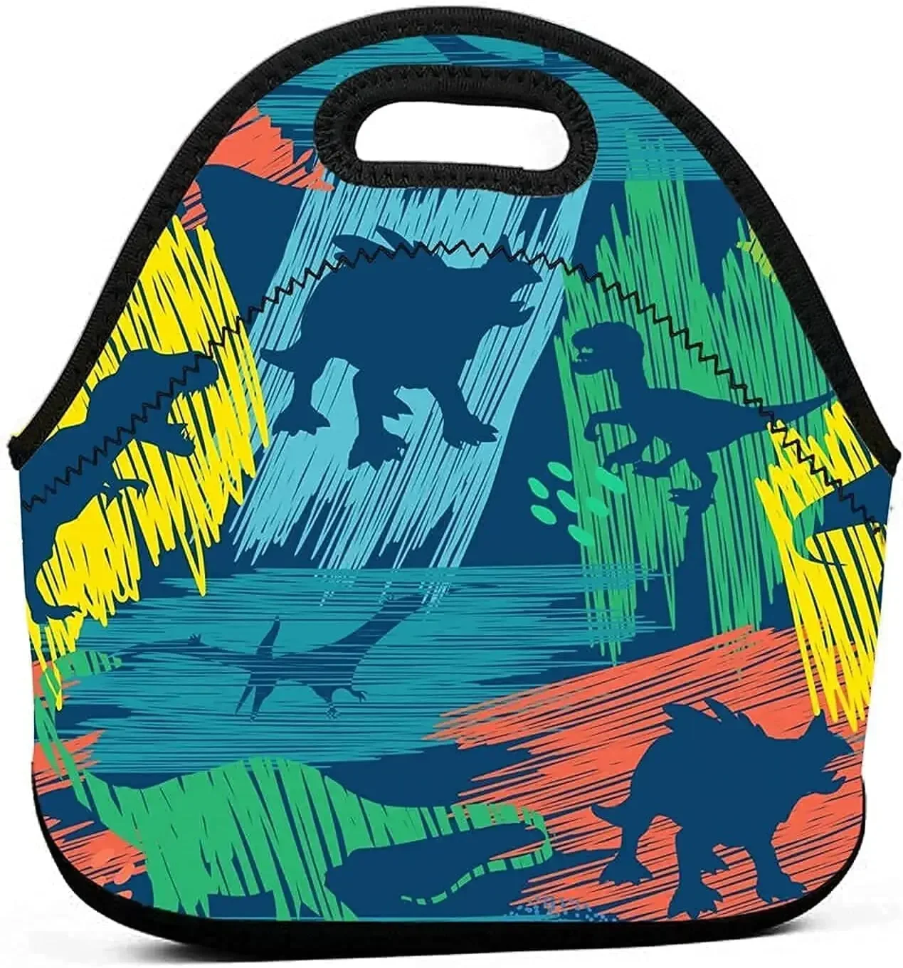 

Dark Blue With Dinosaur Neoprene Lunch Bag Insulated Thermal Reusable Cooler Lunch Box Tote Bag For Boys Girls Teens Picnic