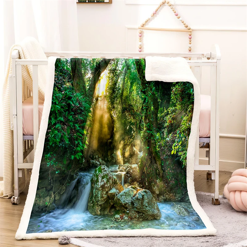 

Landscape Winter Home Blanket Thick Warm Winter Bed Blankets Office Nap Shawl Sofa Cover Fluffy Bedspread On The Bed
