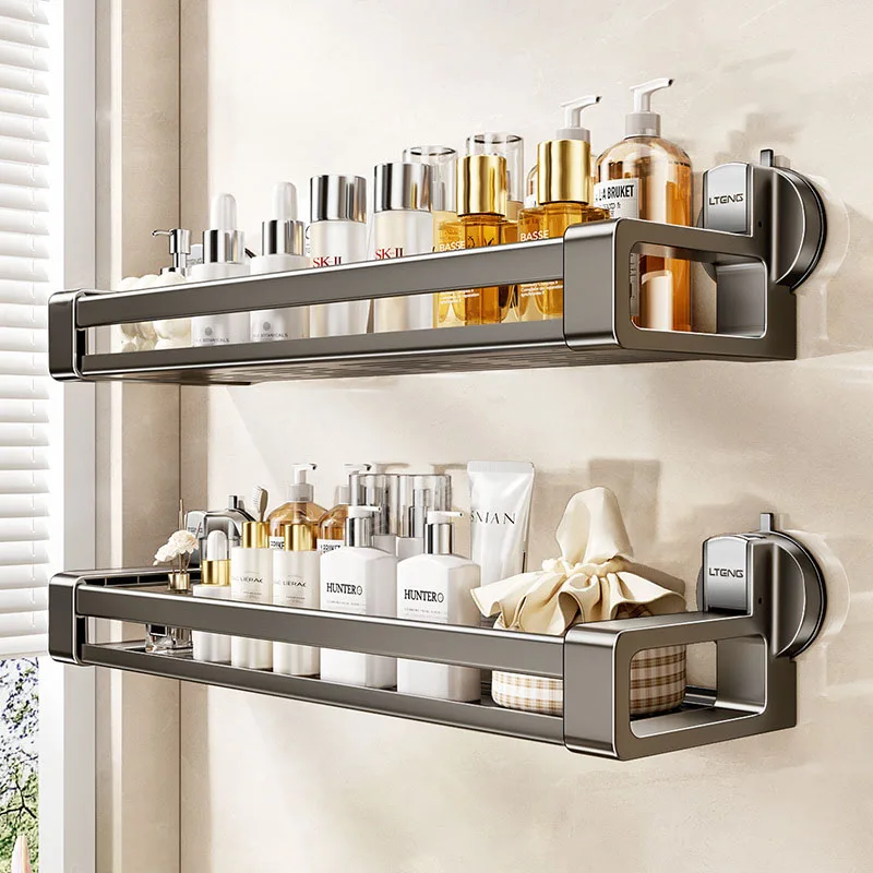 ชั้นวางของในห้องน้ำแบบติดผนัง ไม่ต้องเจาะผนัง ใช้ติดตั้งกับผนังห้องน้ำ สำหรับเก็บของในห้องน้ำ เช่น เจลอาบน้ำ 1