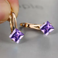 Elegant Champagne Crystal Zircon Hoop Earrings in Rose Gold (Purple)