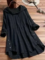 Plus Size 1XL-5XL Women's Casual Hooded Shirt Fashion Plaid Printed Long Sleeved Pullover Loose Versatile Shirt - Image 3