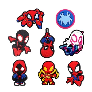 1pcs Cartoon Spider Man Noir PVC Shoe Charms Accessories Spider Gwen Sandals Upper Buckle Decorations  for Kids Gift
