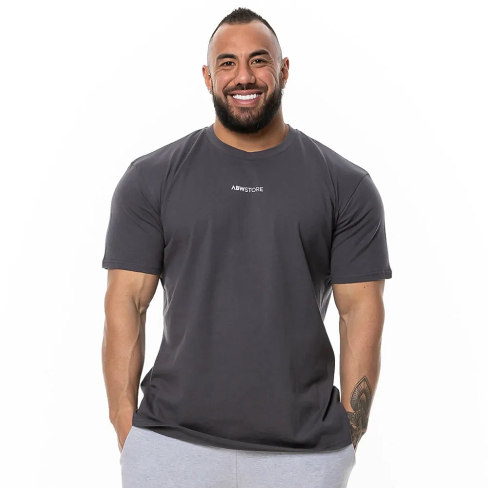 

Men Running Sport Cotton T-shirt Gym Fitness Bodybuilding Short Sleeve Slim Tee Shirt Tops Male Summer Workout Training Apparel