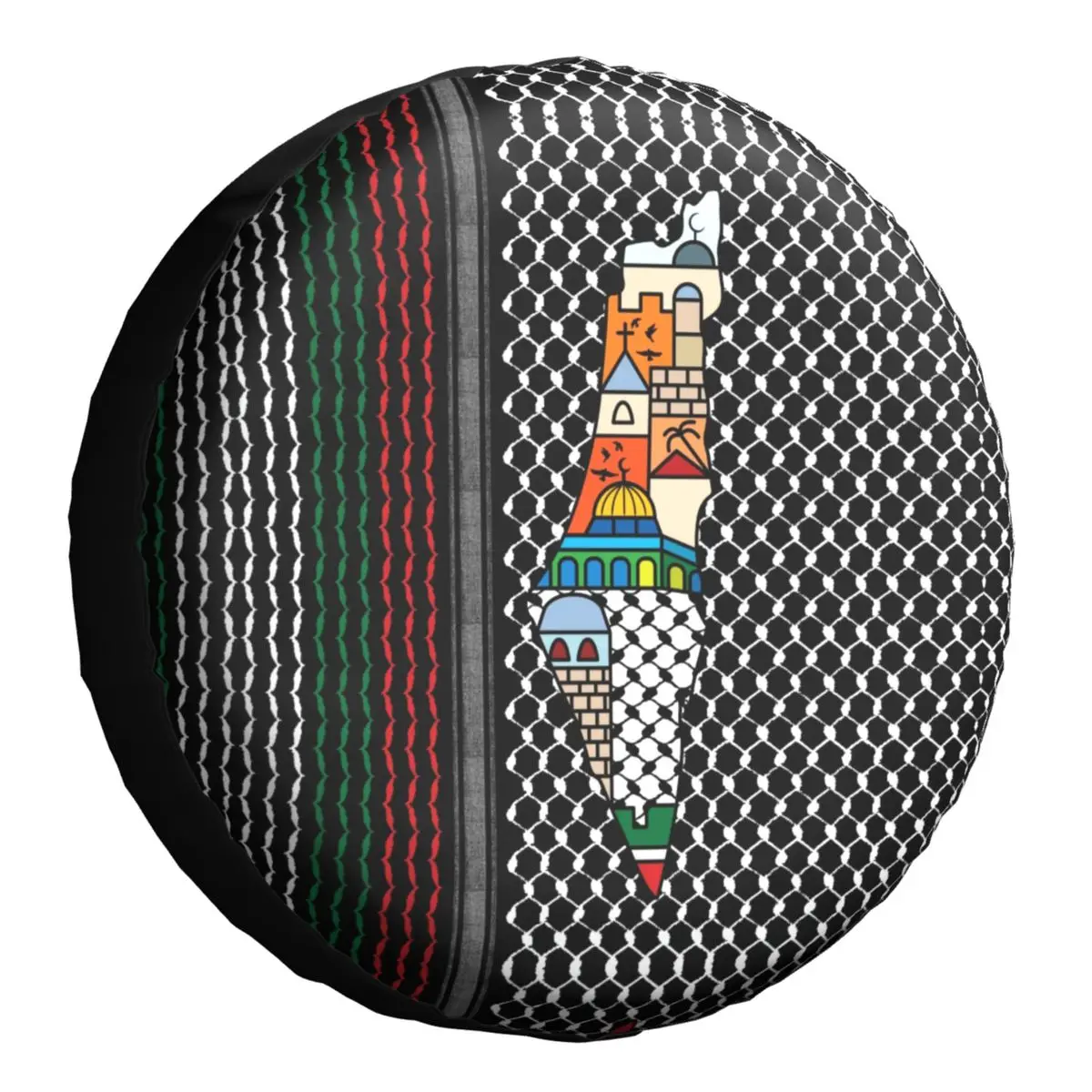 Palestinian Map With Kufiya Hatta Pattern Spare Tire Cover For Suzuki