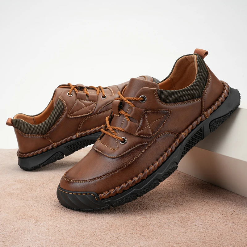 Genuine Leather Men's Casual Shoes Classic Lace Up Oxford Shoes Elegantes Office Men Hiking Footwear Comfy Male Walking Sneakers