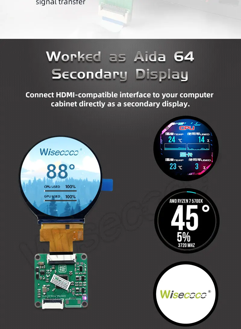 Circular LCD Screen Display, sinal compatível com