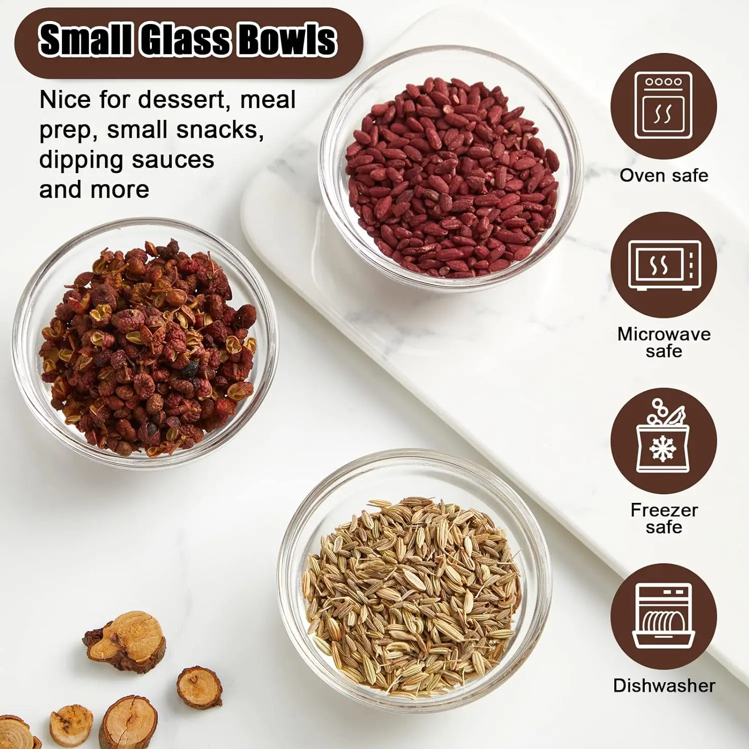 1.5oz Mini Glass Prep and Serving Bowls for Cooking, Snacks, and Desserts