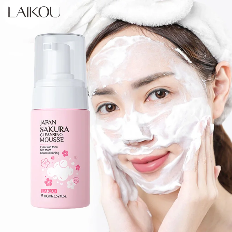 LAlKOU Japan Sakura Cleansing Mousse Facial Cleanser  Shrink Pores Deep Clean Oil Control Moisturizing Skin Care 100ml 4