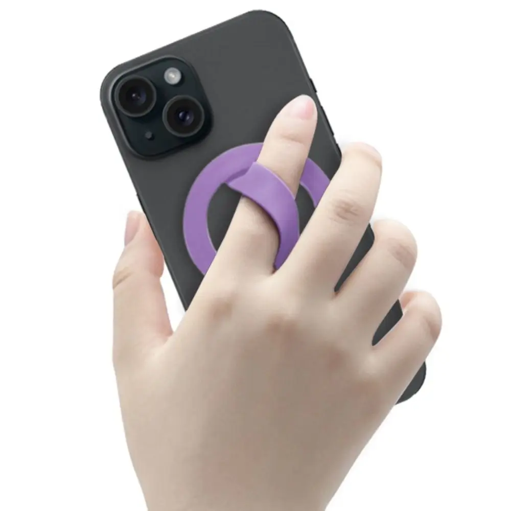 Enhanced Magnetic Circular Grip Phone Holder with Rotatable Silicone Ring and Adjustable Strap