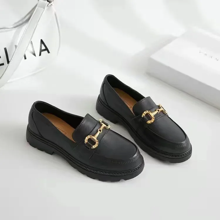 2022 New Lefort Shoes Spring Autumn British Style Vintage Small Gold Buckle Round Toe PVC Thick Bottom Lefort Shoes 3