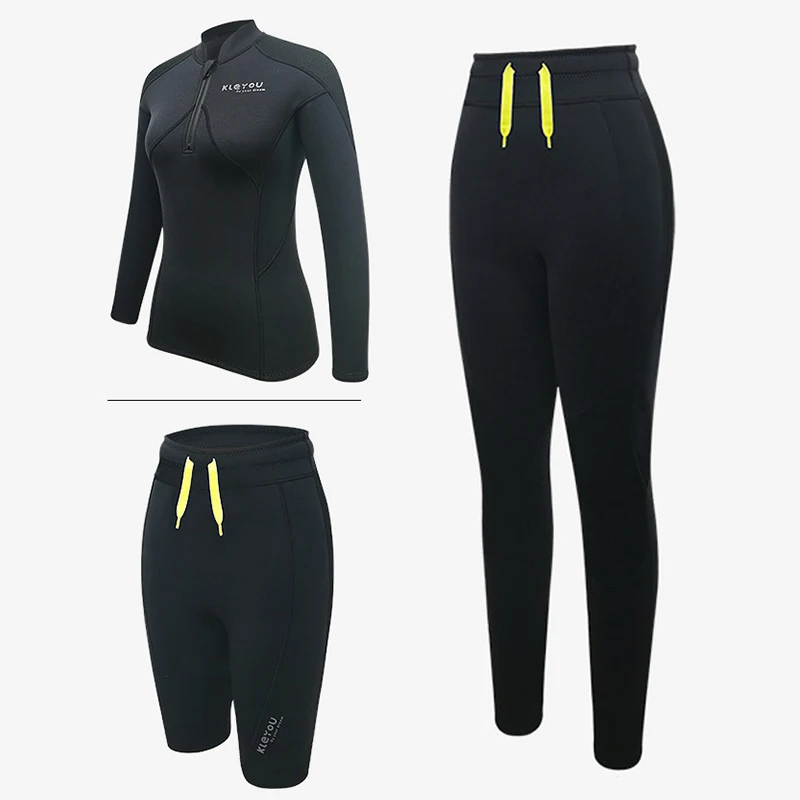 Oulylan 2mm Women Neoprene Surfing Divingsuit waterproof warm slim split wetsuit zipper long sleeved pants snorkeling swimsuit