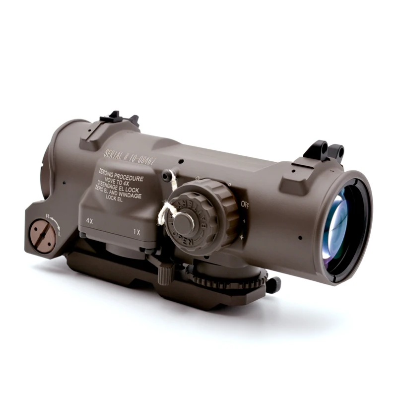 Tactical RifleScope DR 1-4x Fixed Dual Field of View Red Illumination Scope Sight With Full Markings For Airsoft and Hunting