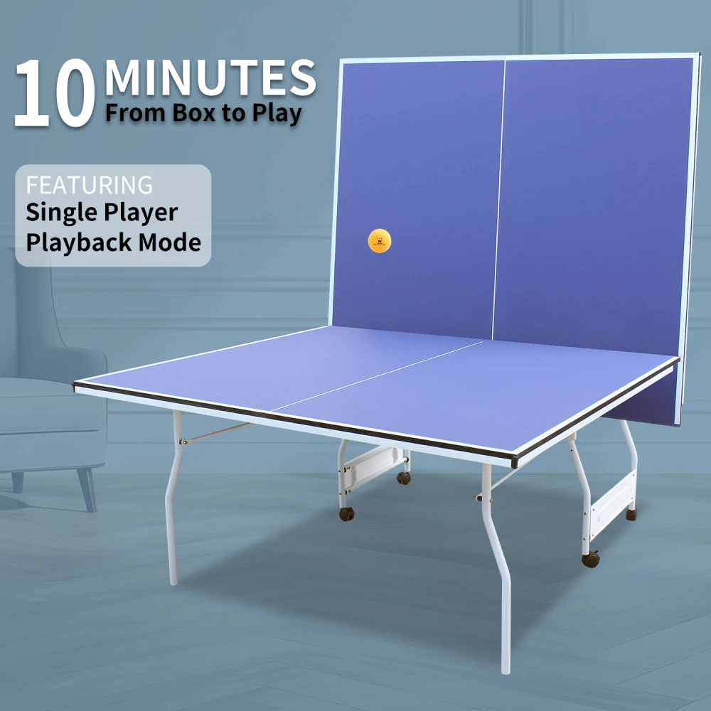 9ft Mid-Size Table Tennis Table Foldable & Portable Ping Pong Set Indoor Games with Net 2 Tennis Paddles and 3 Balls