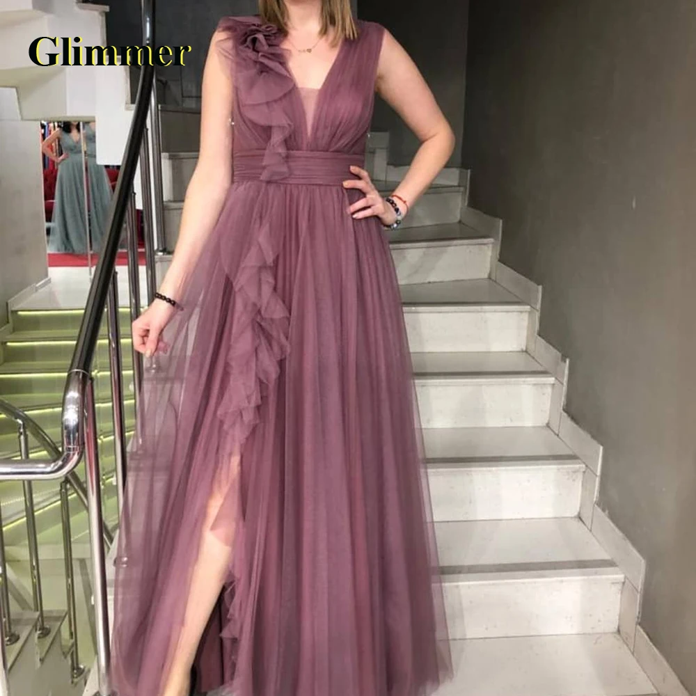 

Glimmer Simple V-Neck Slit Evening Dresses Formal Prom Gowns Customizable Colors Abendkleider Vestidos De Gala For Women 2023