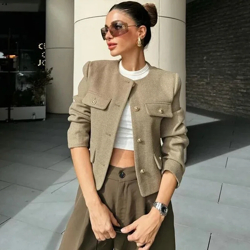 2025 New Woman Jackets Outerwears Long Sleeve Cropped Fashion Jacket for Women Button Short Coats Elegant Women's Coat - 2