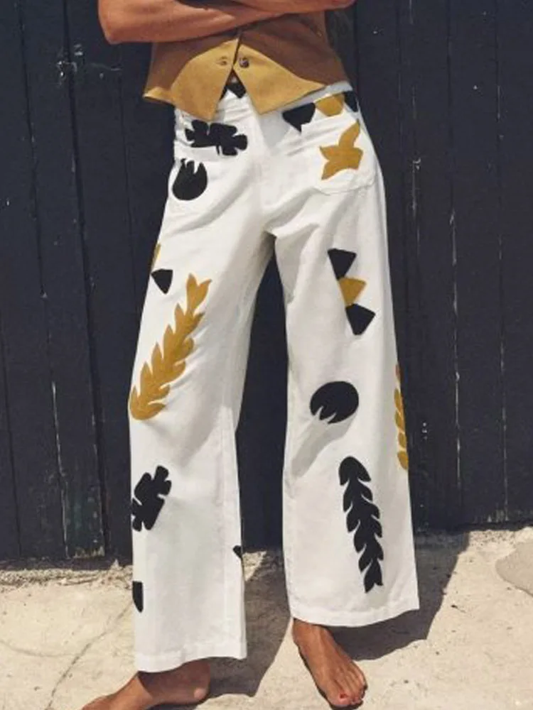 

Женские прямые брюки с винтажным принтом, элегантные уличные брюки с высокой талией и карманами на пуговицах, одежда для лета 2023