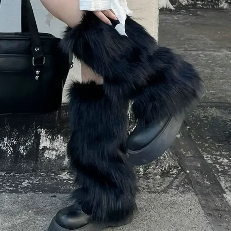 Sexy Fluffy Leg Warmer Women Winter Warm Knee-length Stockings Long Socks Soft Furry Faux Gothic Legging Fur Foot Boot Cover