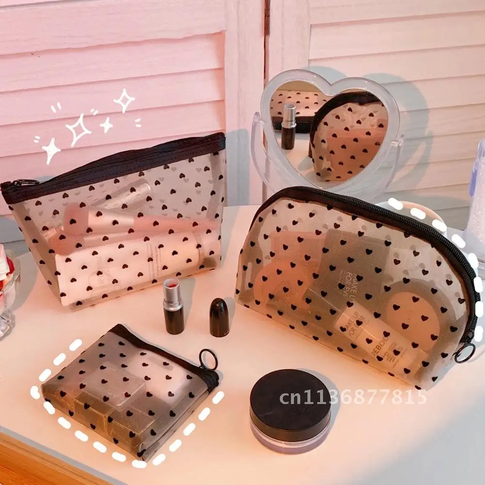 남녀공용 필수 화장품 가방, 투명 여행 정리함 패션 블랙 세면 용품 가방, 메쉬 메이크업 파우치 보관 가방, 1PC