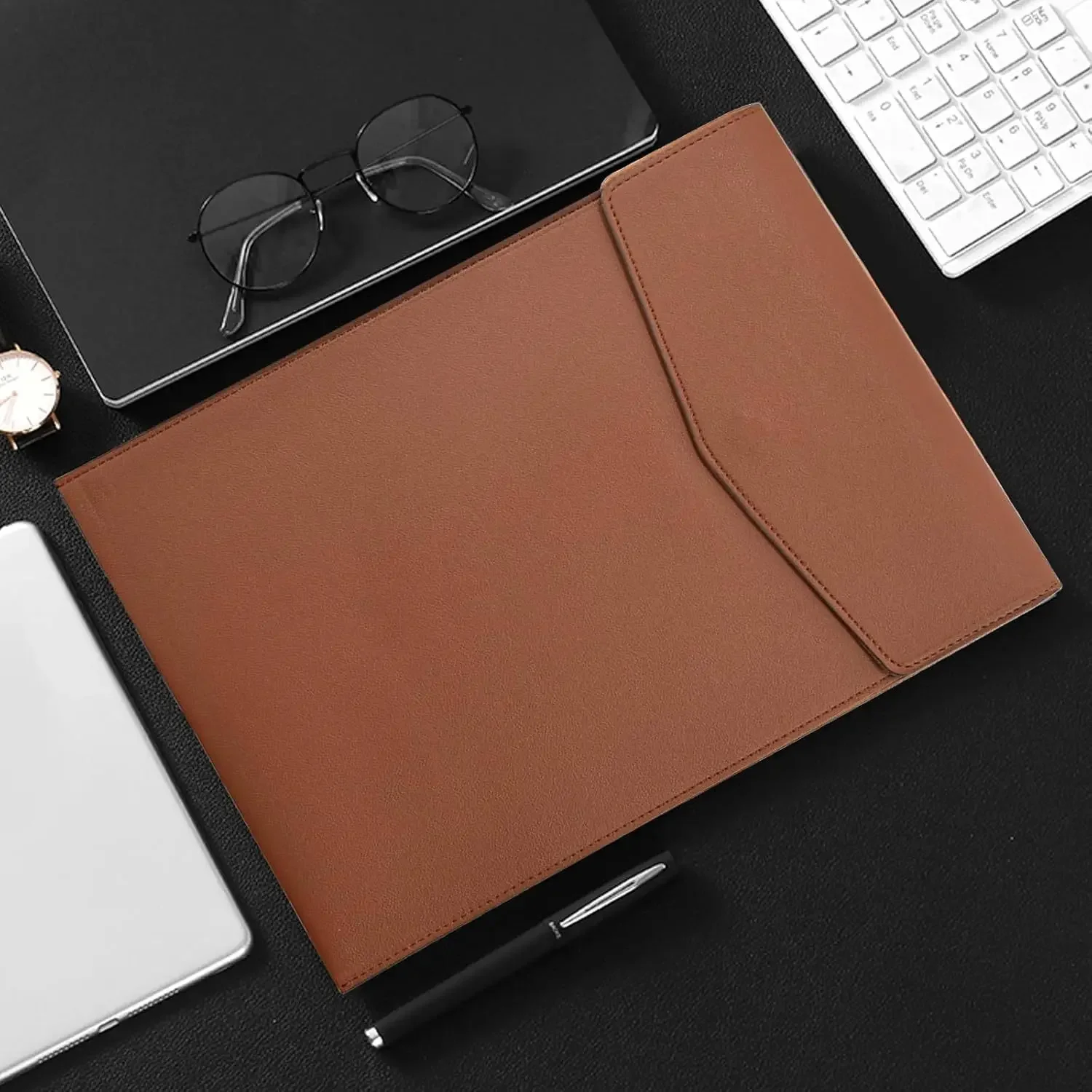 A4 Leather File Folder Simple Large Capacity Document Bag Fashion Briefcase Data Contract Bill File Bag Office Paper Organizer